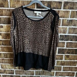MICHAEL Michael Kors Leopard Print Blouse with Black Details